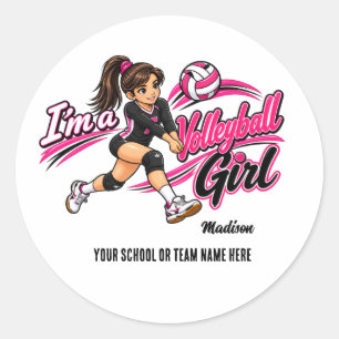 Süßes Volleyball-Mädchen Runder Aufkleber