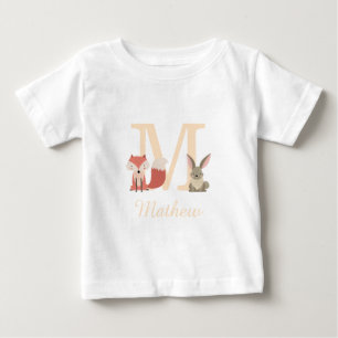 Süßes Wald-Fuchs-Hasen-Baby-Monogramm Baby T-shirt