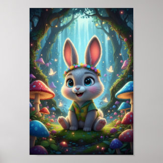 Süßes Wald-Hasen-Kaninchen-Blumen-Fantasy-Poster Poster