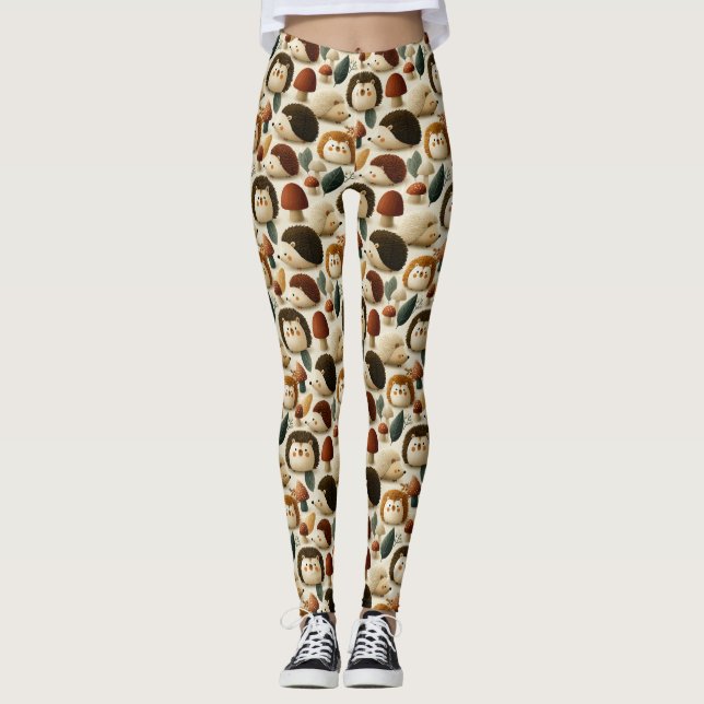 Süßes Wald-Igel- und Pilzmuster Leggings (Vorderseite)