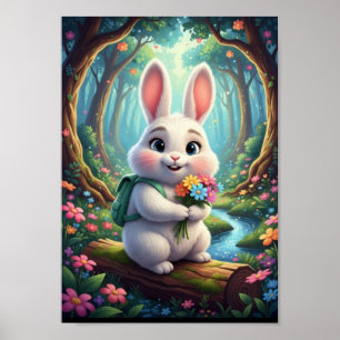 Süßes Waldkaninchen mit Rucksack Poster