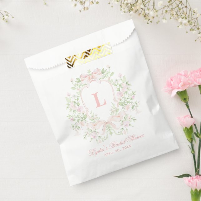 Süßes Wappen mit rosa Bogen | Monogramm-Brautparty Geschenktütchen (Versiegelt)