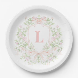 Süßes Wappen mit rosa Bogen | Monogramm-Brautparty Pappteller