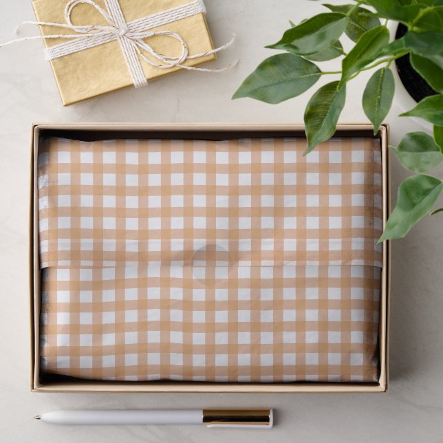 Süßes warmes orange Gingham-Muster Seidenpapier (Geschenk)