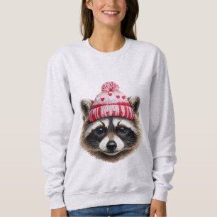 Süßes Waschbär-Valentinsdesign — Cozy Gestrickter Sweatshirt