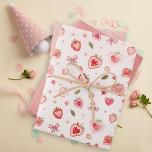 Süßes Wasser Erdbeeren Herz und Ribbons Geschenkpapier Set