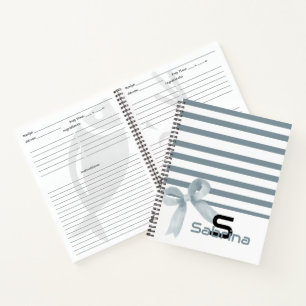 Süßes Wasserfarbe Blaues Schleifen Streifen Spiral Notizbuch