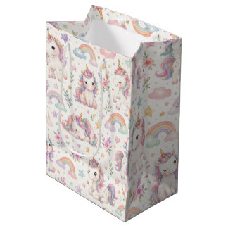 Süßes Wasserfarbe-Einhorn und Regenbogen Mittlere Geschenktüte