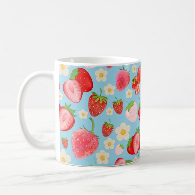 Süßes Wasserfarbe-Erdbeermuster nahtlos Kaffeetasse (Links)