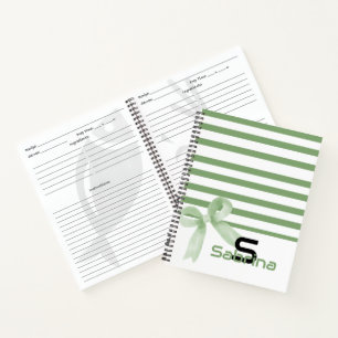 Süßes Wasserfarbe Grün Schleife Streifen Spiralblo Notizbuch