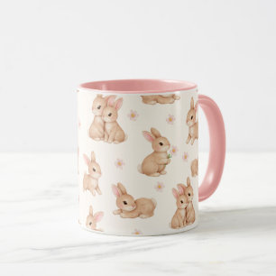 Süßes Wasserfarbe-Hasen- und Blumenmuster  Tasse