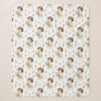 Süßes Wasserfarben-Blumenmädchen-Muster Baby Fleec Sherpadecke