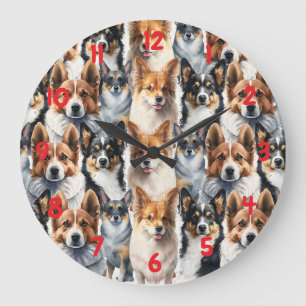 Süßes Wasserfarben-Corgi-Hund-Muster Große Wanduhr