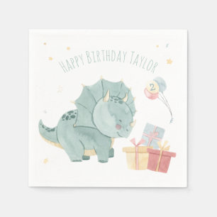 Süßes Wasserfarben-Dinosaurier-Two-Year-Birthday-W Serviette