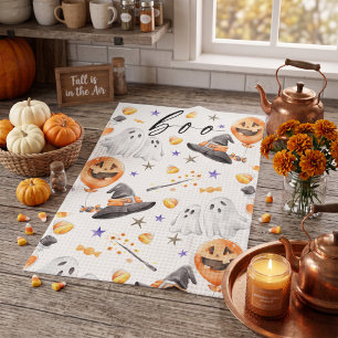 Süßes Wasserfarben-Halloween-Geist-Kürbis-Muster Geschirrtuch