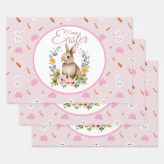 Süßes Wasserfarben-Hasen-Blumenkranz-Ostern Geschenkpapier Set