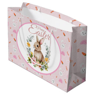 Süßes Wasserfarben-Hasen-Blumenkranz Ostern Große Geschenktüte