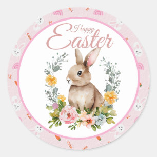 Süßes Wasserfarben-Hasen-Blumenkranz-Ostern Runder Aufkleber