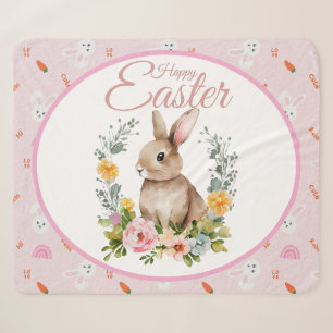 Süßes Wasserfarben-Hasen-Blumenkranz-Ostern Sherpadecke