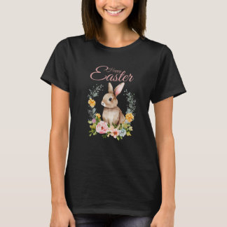 Süßes Wasserfarben-Hasen-Blumenkranz-Ostern T-Shirt
