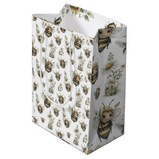 Süßes Wasserfarben-Hummeldesign | Sanfte Pastellbi Mittlere Geschenktüte