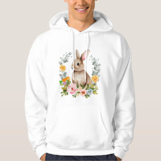 Süßes Wasserfarben-Kaninchen mit floralem Kranz Hoodie