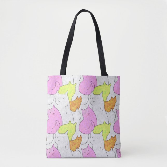 Süßes Wasserfarben-Katzen-Doodle-Muster Tasche (Vorderseite)