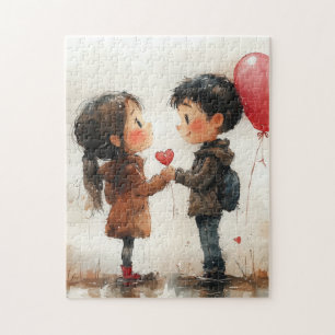 Süßes Wasserfarben-Paar Herz-Ballon Romantische Li