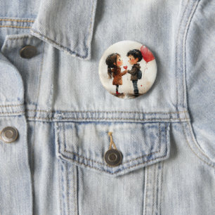 Süßes Wasserfarben-Paar Herz-Ballon Romantische Li Button