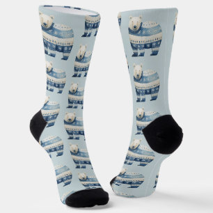 Süßes Wasserfarben-Polarbärmuster Blau Weiß Socken
