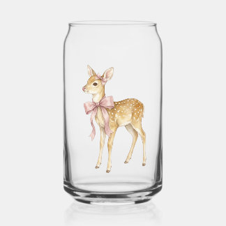 Süßes Wasserfarben-Rehkitz mit rosa Schleife Glas