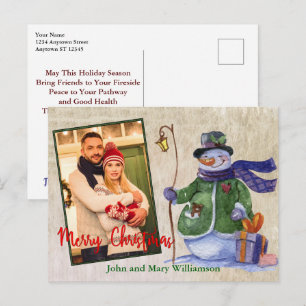 Süßes Wasserfarben-Schneemann-Foto Weihnachten Postkarte