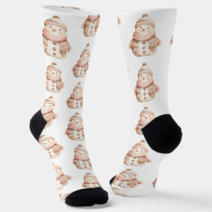 Süßes Wasserfarben-Schneemann-Muster Rosa Weiß Socken