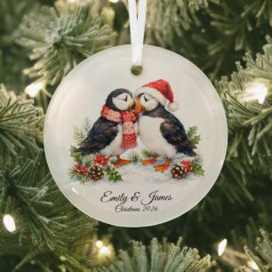 Süßes Wasserfarben-Winter-Papageientaucher-Weihnac Ornament Aus Glas