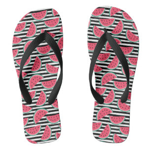 Süßes Wassermelon auf Streifen Schwarz-Weiß-Mus Flip Flops