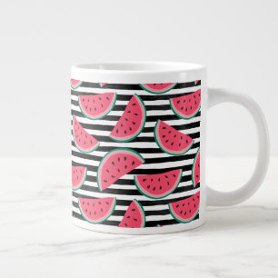 Süßes Wassermelon auf Streifen Schwarz-Weiß-Mus Jumbo-Tasse