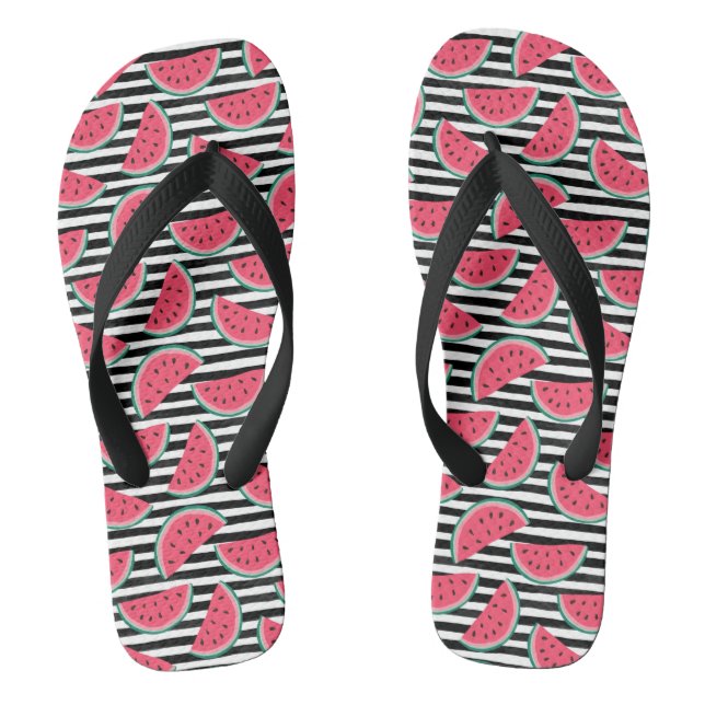 Süßes Wassermelon auf Streifen Schwarz-Weiß-Muster Flip Flops (Fußbett)
