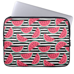 Süßes Wassermelon auf Streifen Schwarz-Weiß-Muster Laptopschutzhülle