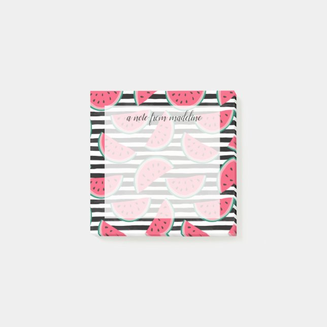 Süßes Wassermelon auf Streifen Schwarz-Weiß-Muster Post-it Klebezettel (Vorderseite)