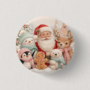 Süßes Weihnachten mit Santa, Pinguin, Bär, Rentier Button