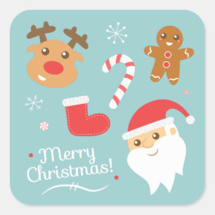 Süßes Weihnachten mit Santa, Rentieren, Lebkuchen Quadratischer Aufkleber