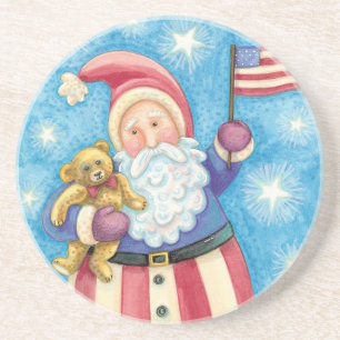 Süßes Weihnachten, patriotischer Weihnachtsmann mi Sandstein Untersetzer