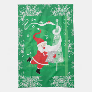 Süßes Weihnachten, singender und tanzender Weihnac Geschirrtuch