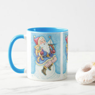 Süßes Weihnachten, Weihnachtsmann auf Schneeball m Tasse