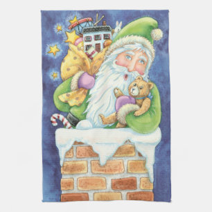 Süßes Weihnachten, Weihnachtsmann im Schornstein m Geschirrtuch