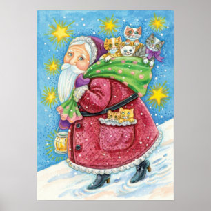Süßes Weihnachten, Weihnachtsmann mit Kätzchen und Poster