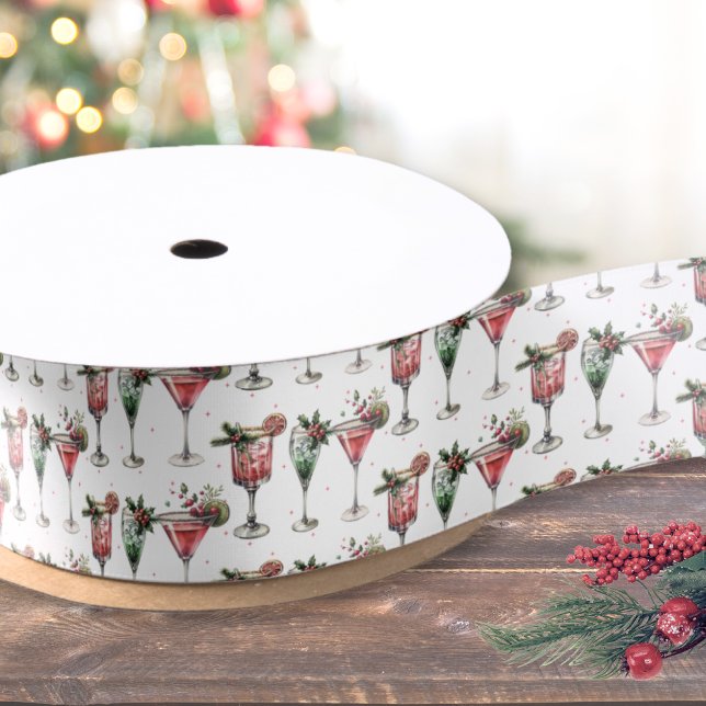 Süßes Weihnachts-Cocktail-Muster Satinband (Cute Christmas Cocktail Pattern Satin Ribbon)