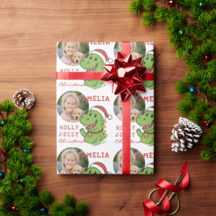 Süßes Weihnachts-Dinosaurier-Foto für Kinder Geschenkpapier