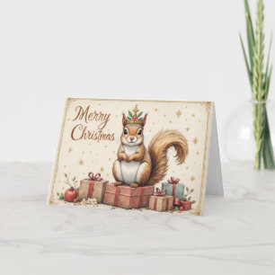 Süßes Weihnachts-Eichhörnchen mit Schal im Wald Karte