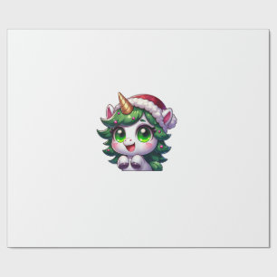 Süßes Weihnachts-Einhorn im Baum-Kostüm Cartoon-Ta Geschenkpapier